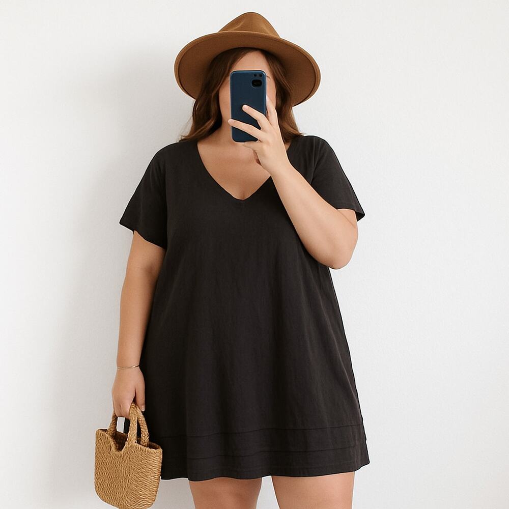 Original Nicole Miller Black Linen Dress Minimalist Classic 90s Quiet Luxury‎ XL